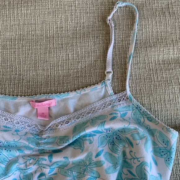Lili Pulitzer Summer Baby Blue Floral Patch Sleep Dress Size M - Picture 5 of 5